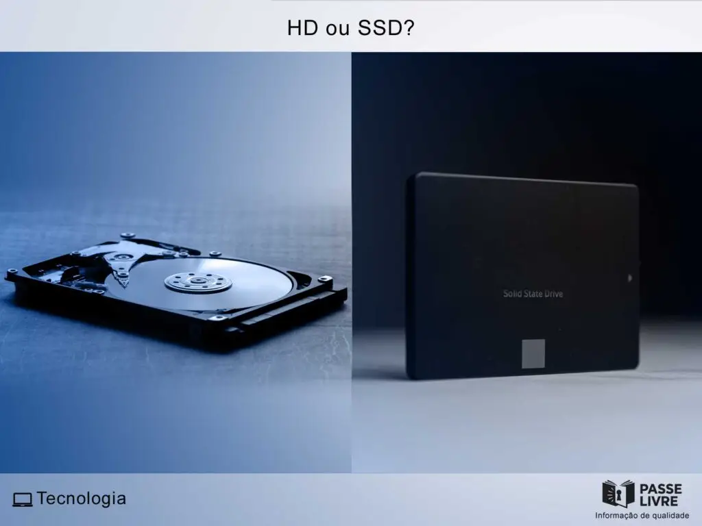 HD e SSD lado a lado ilustrando as diferenças entre as tecnologias de armazenamento.